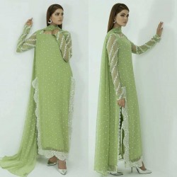 Pista color designer long kurta pant set